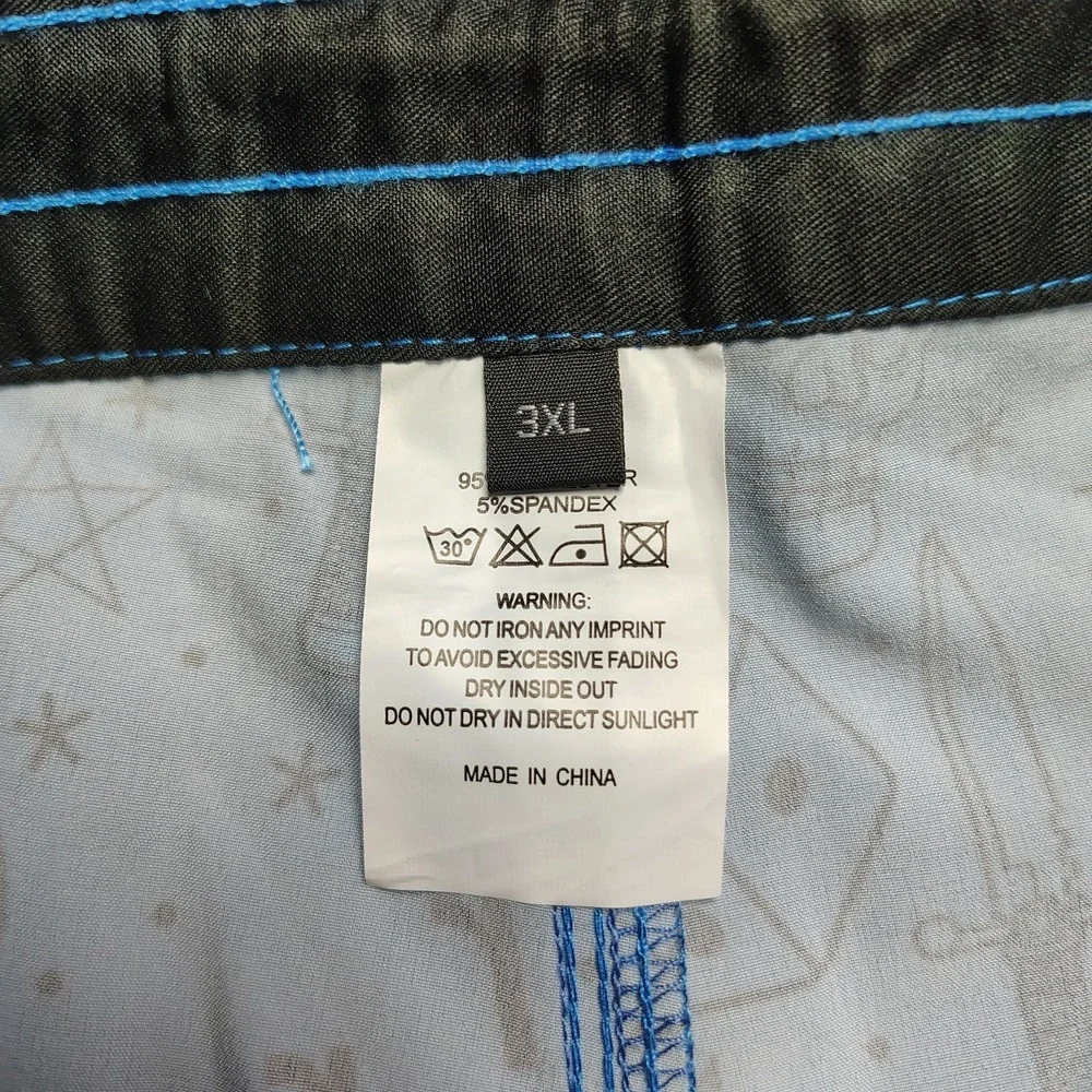 Rebel Reaper Boardshorts Swim Trunks Men 3XL Blue Shorts Tattoo Print Biker NEW